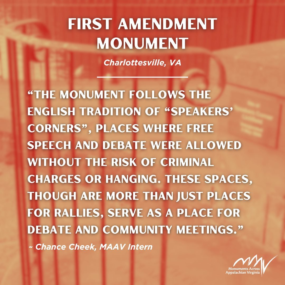 Happy Monument Monday! Today we are featuring the First Amendment Monument with #MAAV intern, Chance Cheek.

Located in Charlottesville, VA, the speaking corner and community chalkboard built in April 2006 is used to promote the first amendment right