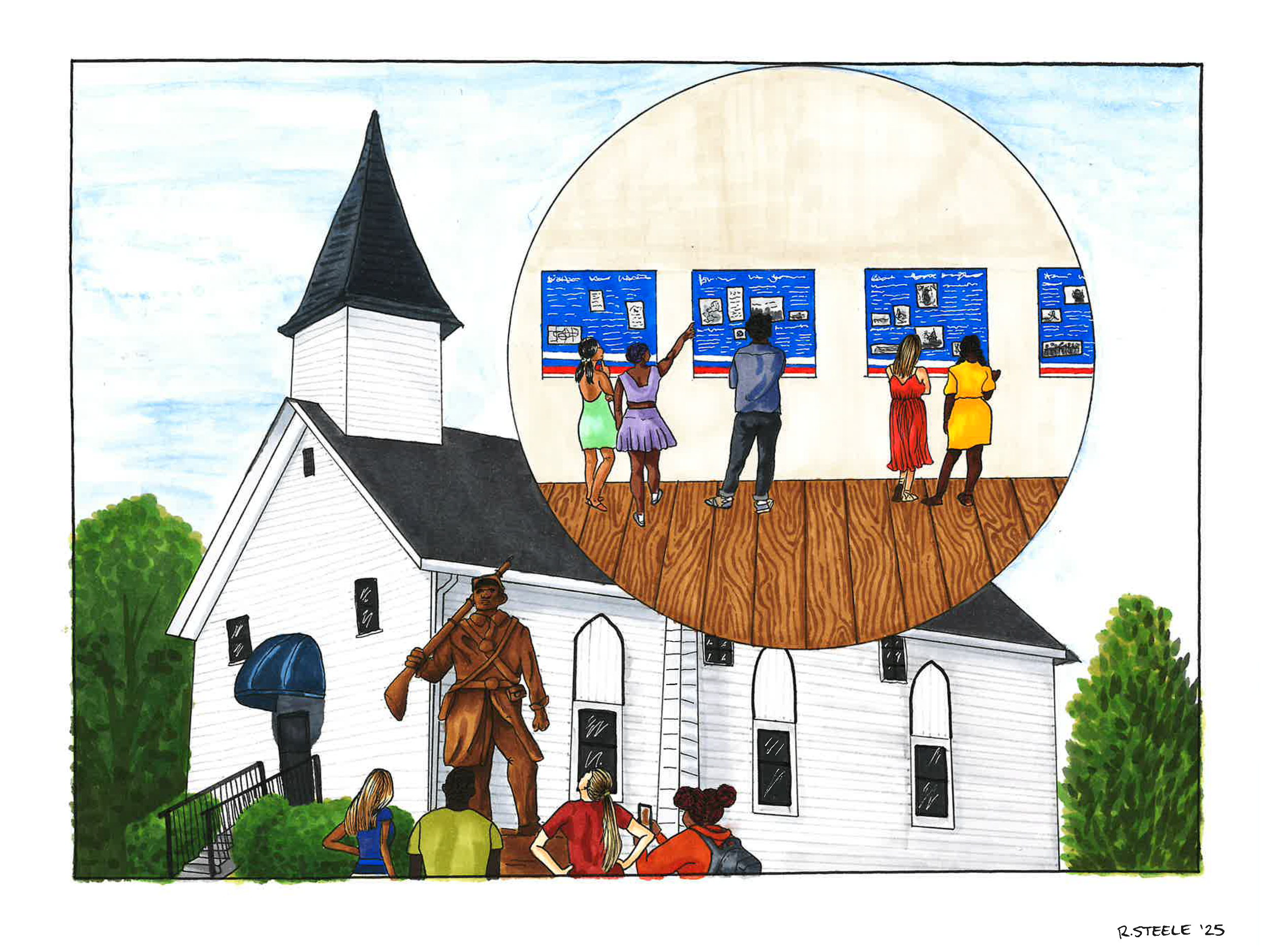 Raising the Shade church statue illustration