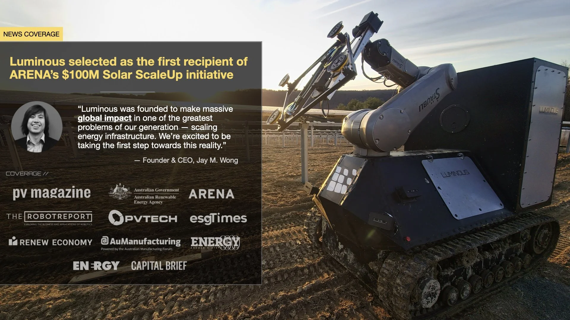 2025/07 - Luminous selected as first recipient of ARENA's $100M Solar ScaleUp initiative