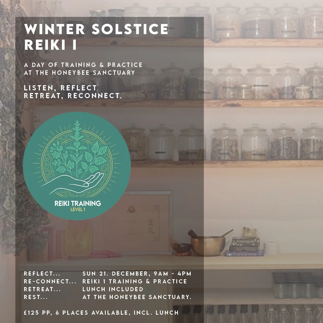 🌙🌞 Winter Solstice : Reiki 1 ✨
A day of training and practice
9am - 4pm on Sunday 21st December. 

I think this is maybe what Sunday 21st Decembers were made for? 

✨ Rest - listen, and reflect. 
✨ Retreat - practice, and reconnect. 

This is a ful