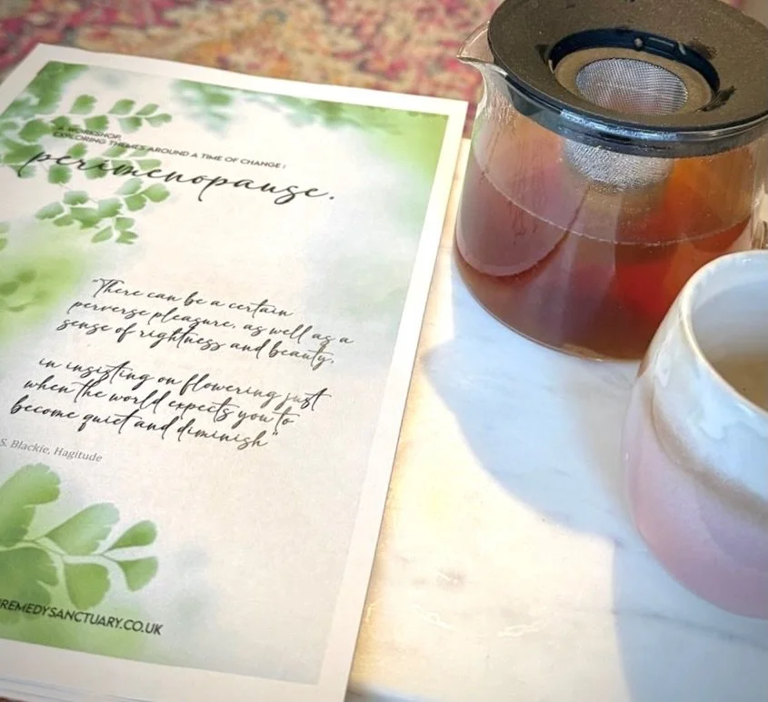 Herbal support in perimenopause 🌿🦋🌀
Wednesday 1st April, 7-9pm, R&amp;R Sanctuary.
 
Why? 

In the words of Sharon Blackie: 

&ldquo;There can be a certain perverse pleasure, 
as well as a sense of rightness and beauty, 
in insisting on flowering 