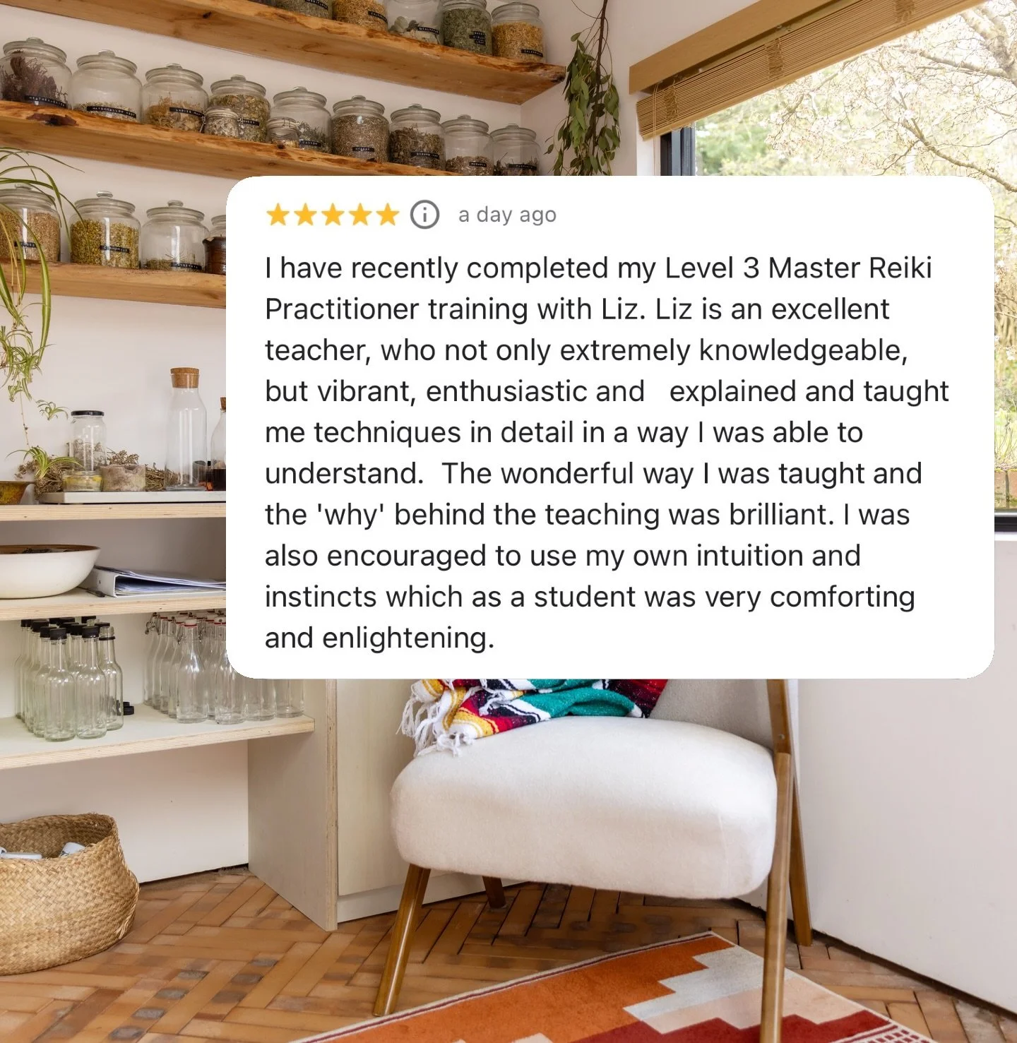 My heart is full! I&rsquo;m so grateful for this kind review from a recent Reiki III Master Practitioner who trained with me here at the @reiki_remedy_sanctuary 🌿✨🌸 

Over a couple days 1:1 we studied and practiced Reiki Shinpiden together. A very 