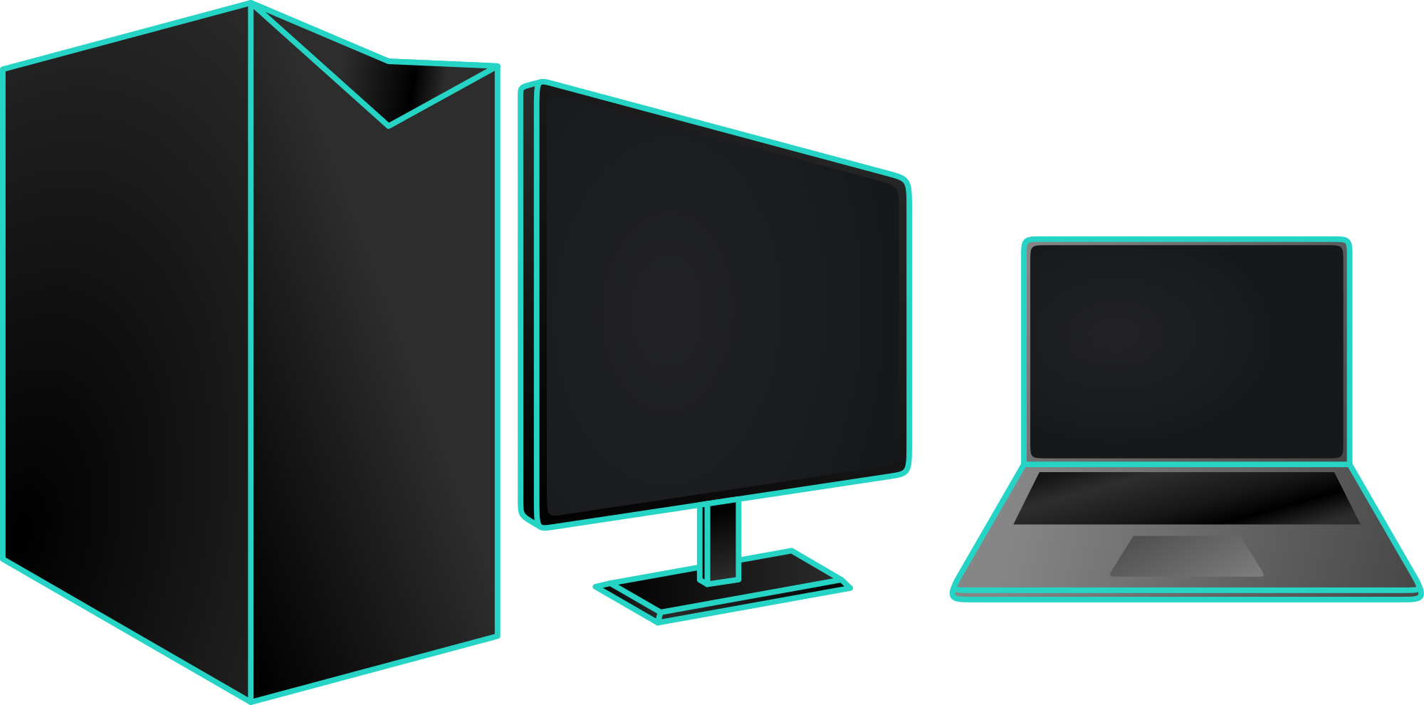 Pictured: Desktop PC Tower with Monitor and Laptop