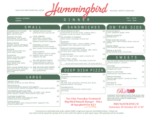 Hummingbird Menu Menu — Hummingbird