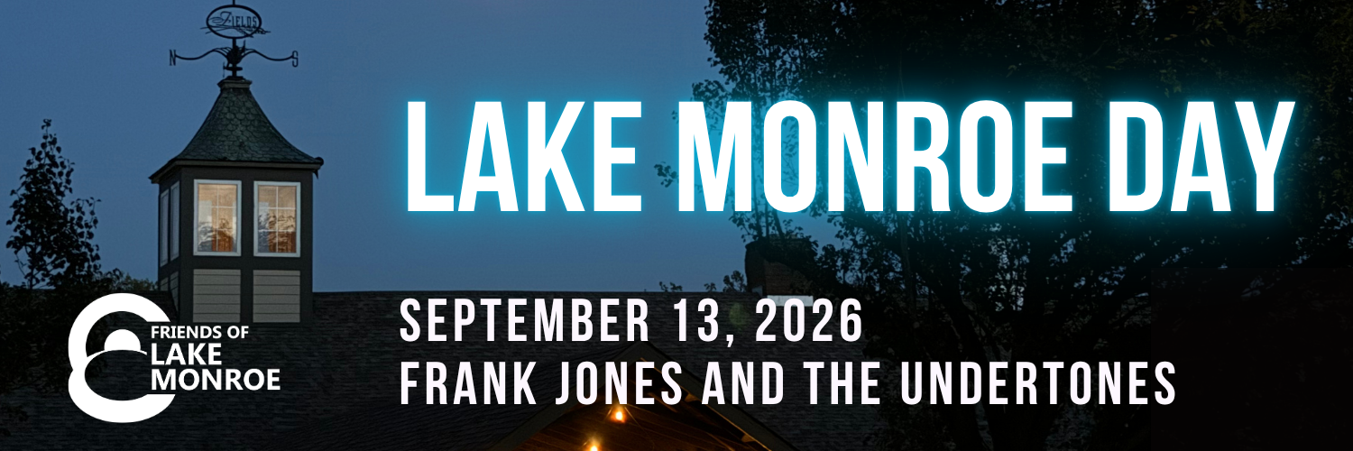 Image of a building at night with text "Lake Monroe Day - September 13, 2026 - Frank Jones and the Undertones"