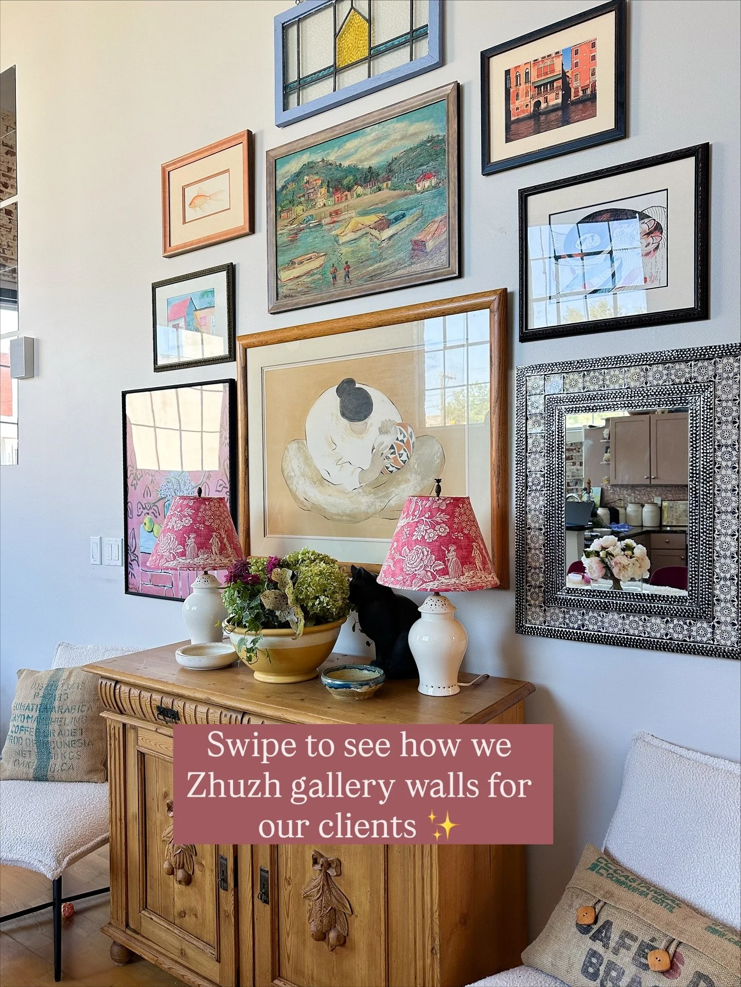 Zhuzh Your Home LOVES a gallery wall! 🙌 However, if not the right way, they can be overwhelming and chaotic. 😬

That&rsquo;s why we do more than just &ldquo;hang paintings.&rdquo; We thoughtfully make a plan and execute it to align with our client&