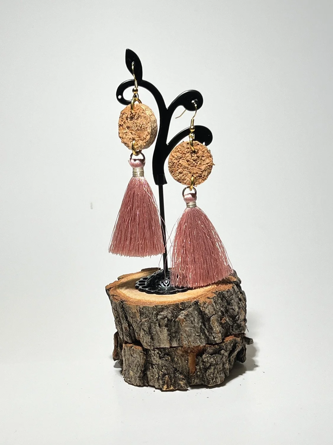 Slice O' Cork Tassel Earrings in Dusty Pink