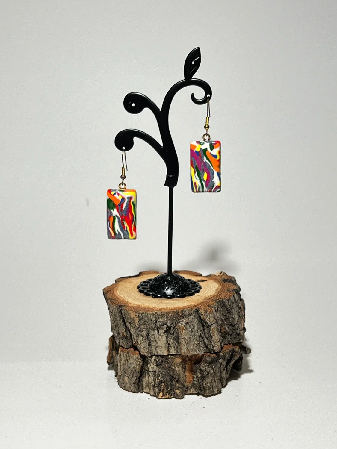 Abstract Jewel Tone Polymer Clay Earrings