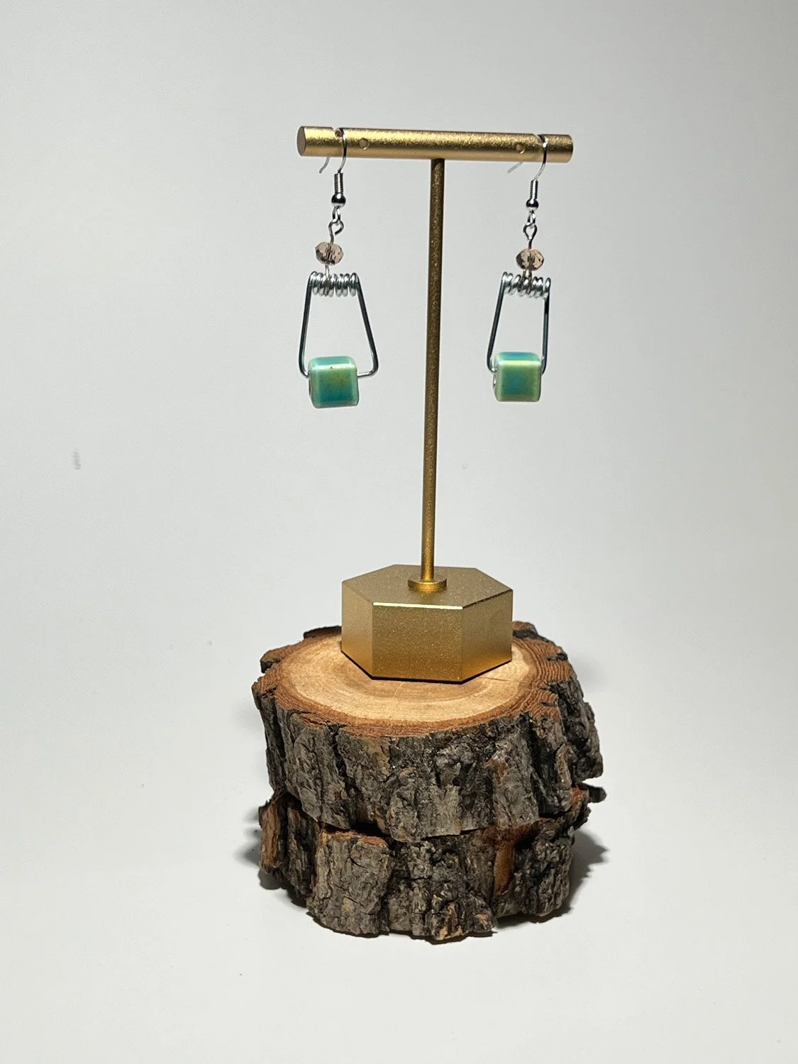 Turquoise Ceramic Clothespin Spring Earrings