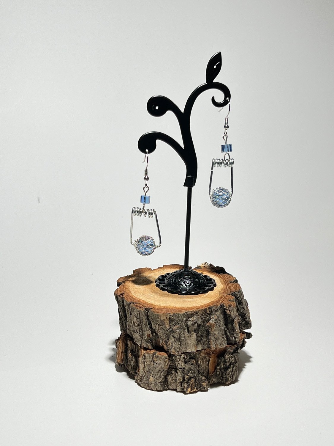 Blue Wire Wrapped Clothespin Spring Earring