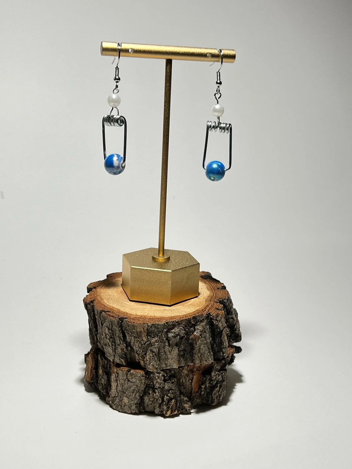 Blue Swirl Clothespin Spring Earrings