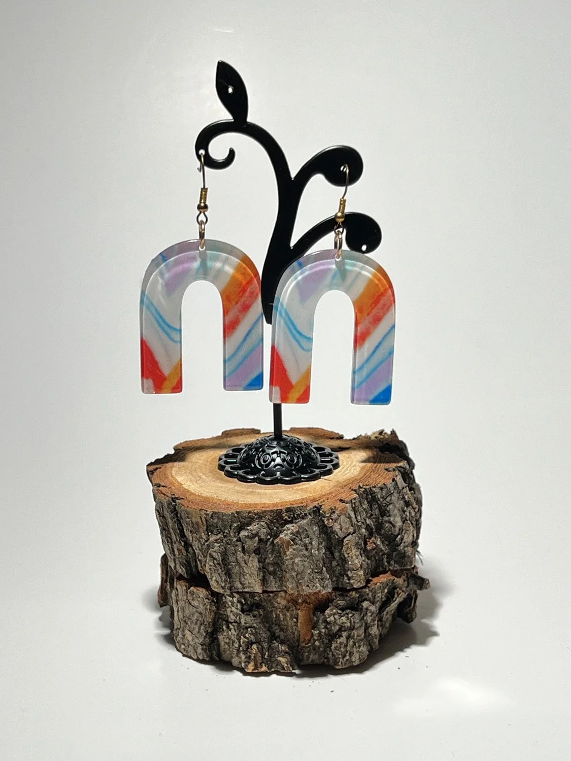 Lucite Striped Horseshoe Earrings