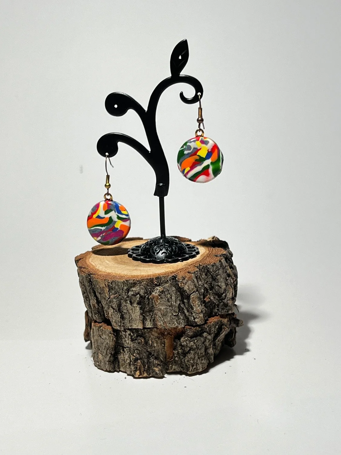 Abstract Jewel Tone Circle Earrings