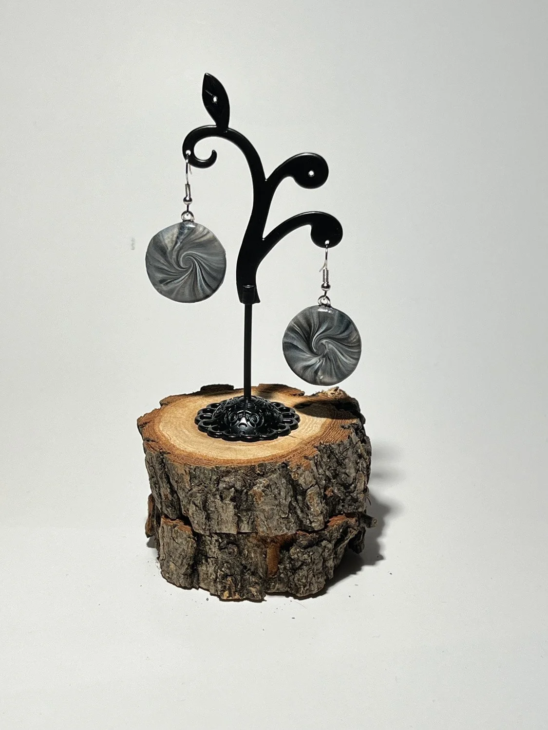 Black and Gray Swirl Polymer Clay Earrings