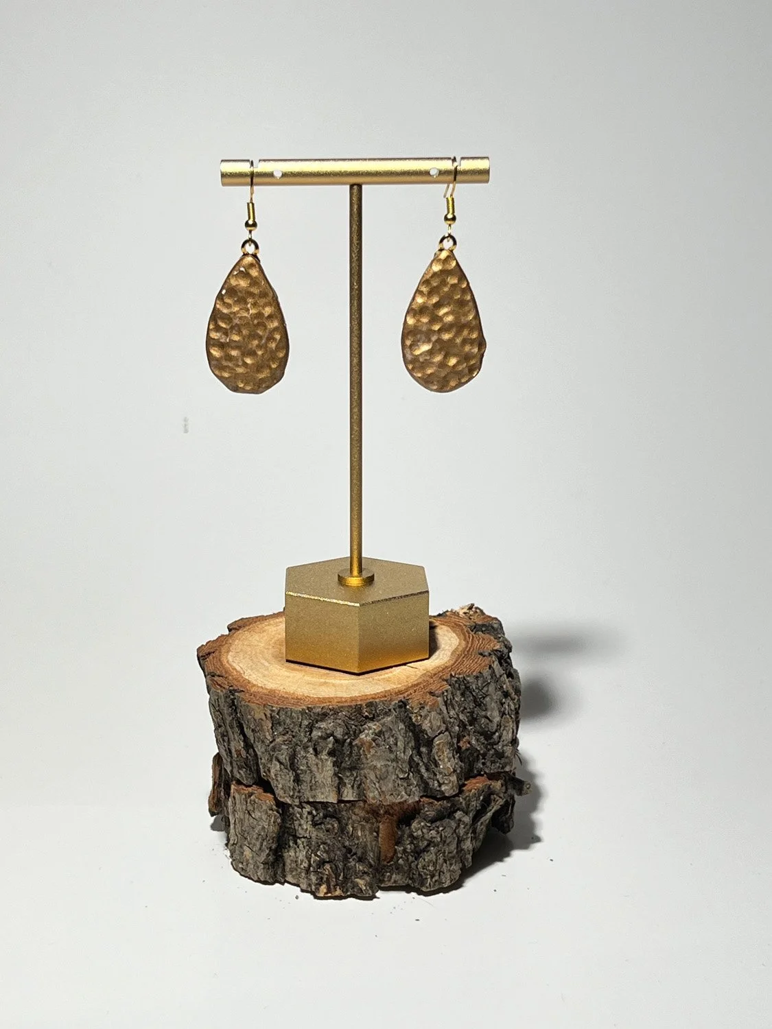 Textured Gold Drop Polymer Clay Earrings