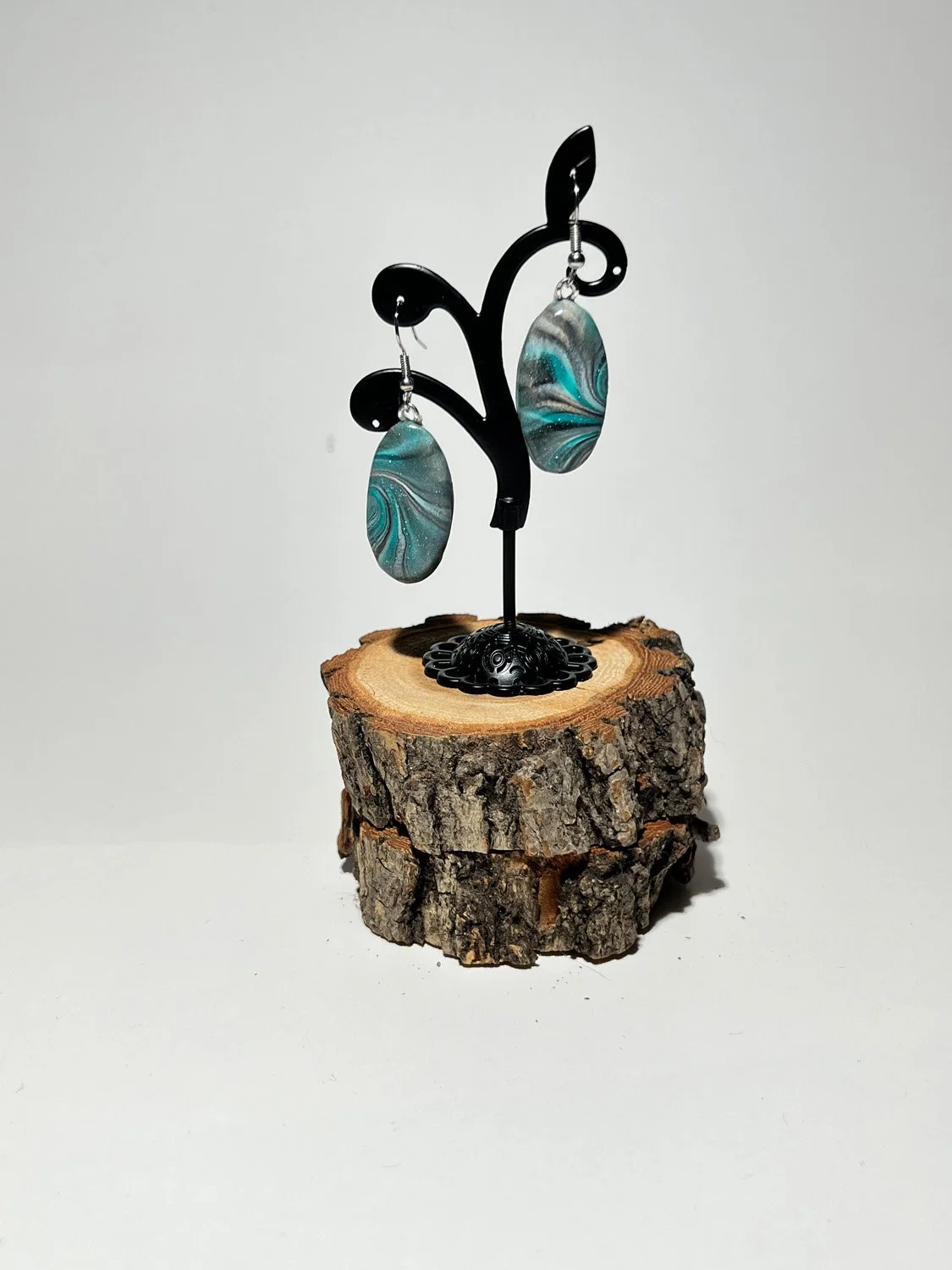Gray and Teal Swirl Polymer Clay Earrings