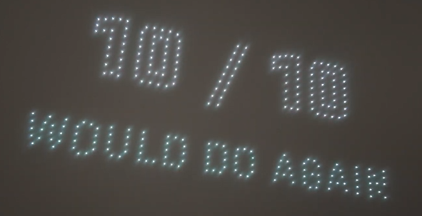 An image from an NLDS drone show featuring a medium amount of drones working together.