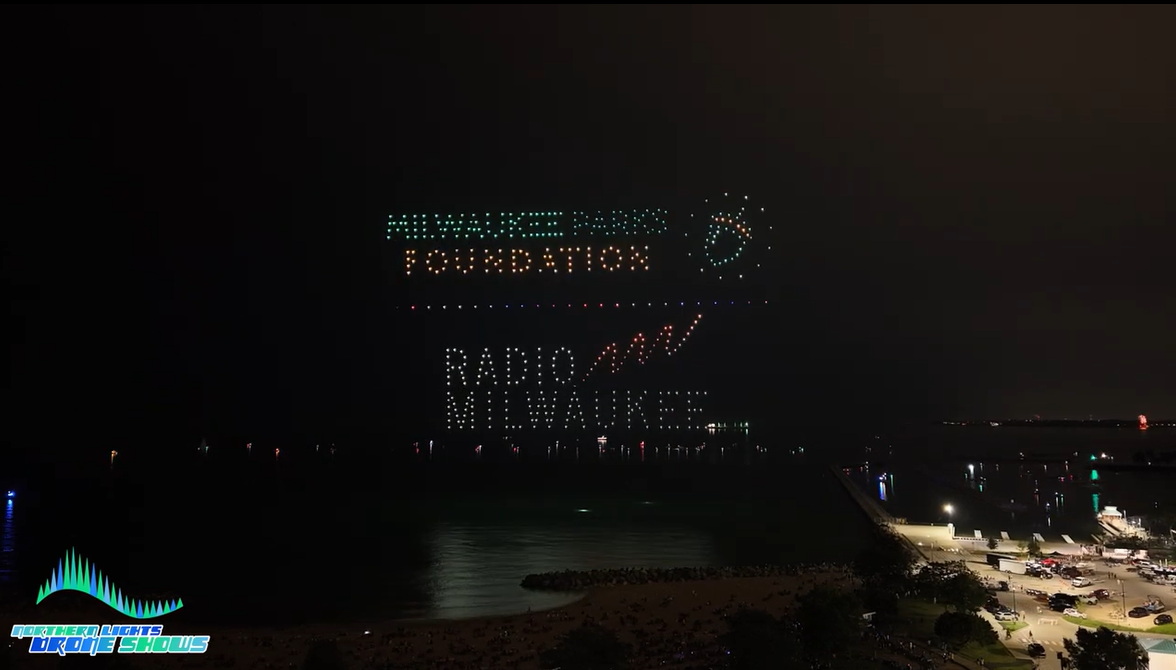 An image from an NLDS drone show depicting a "Thank-you-sponsors" section towards the end of a show.