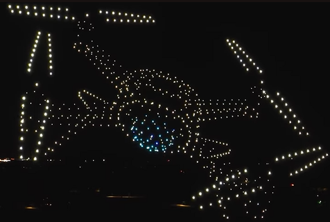 An image from an NLDS drone show depicting the drones taking the shape of a drone.