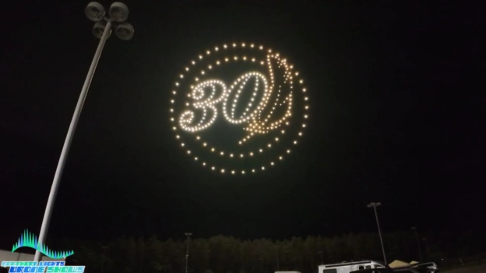 An image from an NLDS showing a casino-themed show, in this case, a combination of the casino's logo as well as a "30" to signify the length of time the casino has been operational.