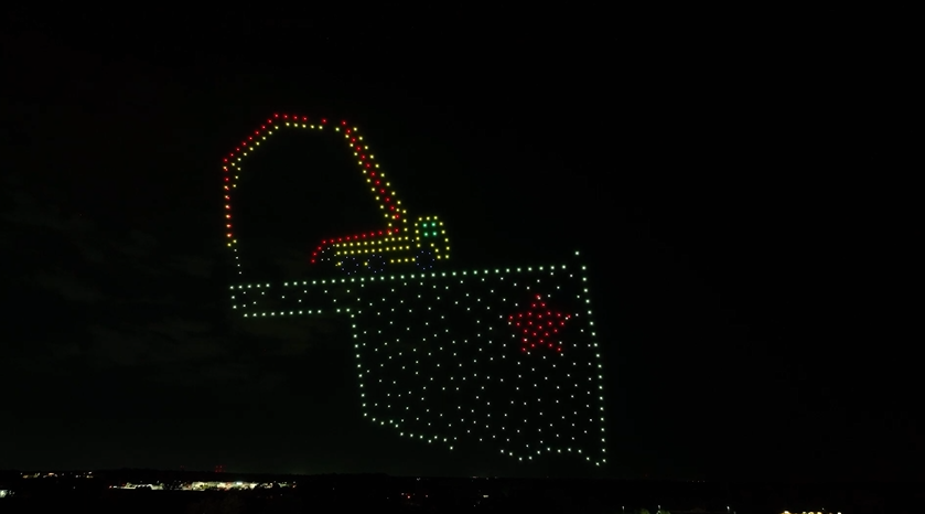 An image from an NLDS drone show in Oklahoma for a city-wide construction company.