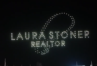 A paid sponsorship in a drone show, wherein drones are presenting the audience with the logo of a local business.