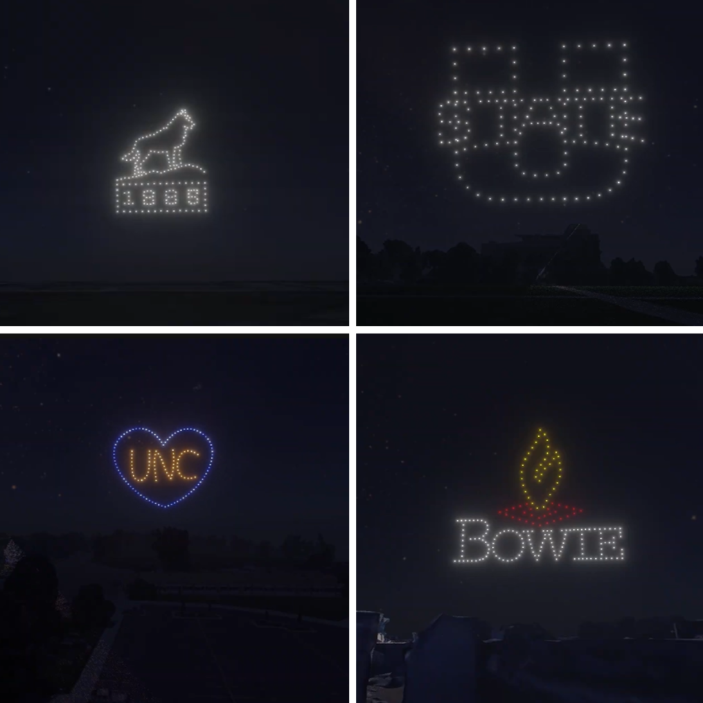 An image from an NLDS drone show depicting all of the work we've done so far with universities across the United States.