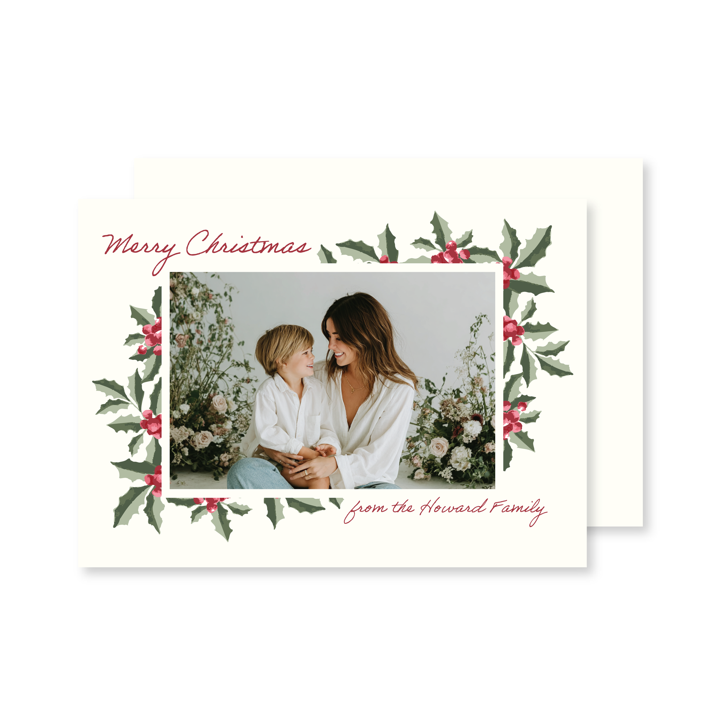 close upHorizontal Holly Leaf Frame Greeting Card.png