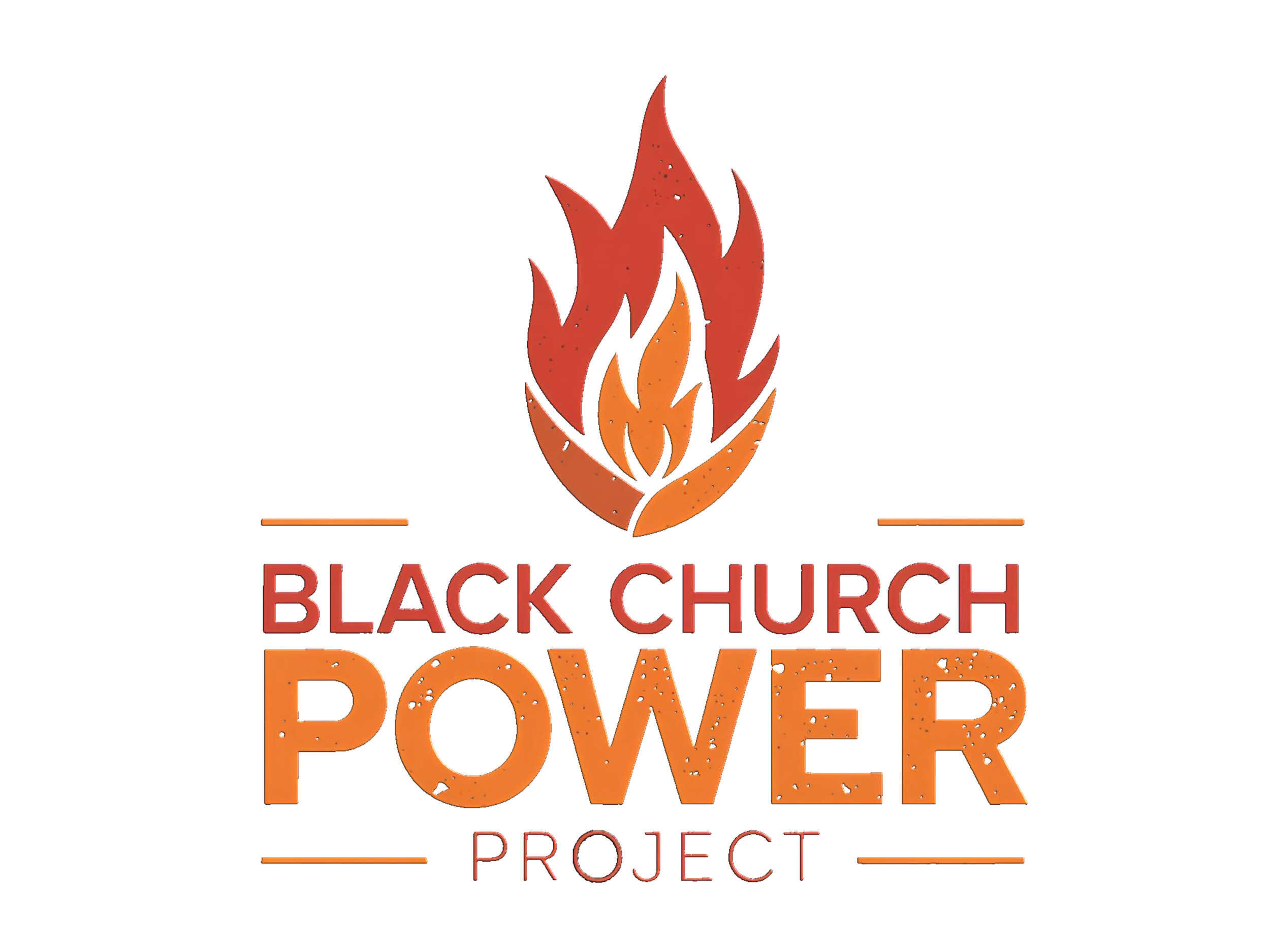 A logo for the Black Church Power Project featuring a stylized flame above the text. The text reads 'BLACK CHURCH POWER PROJECT' with 'BLACK CHURCH' in red, 'POWER' in large orange letters, and 'PROJECT' in smaller red letters.