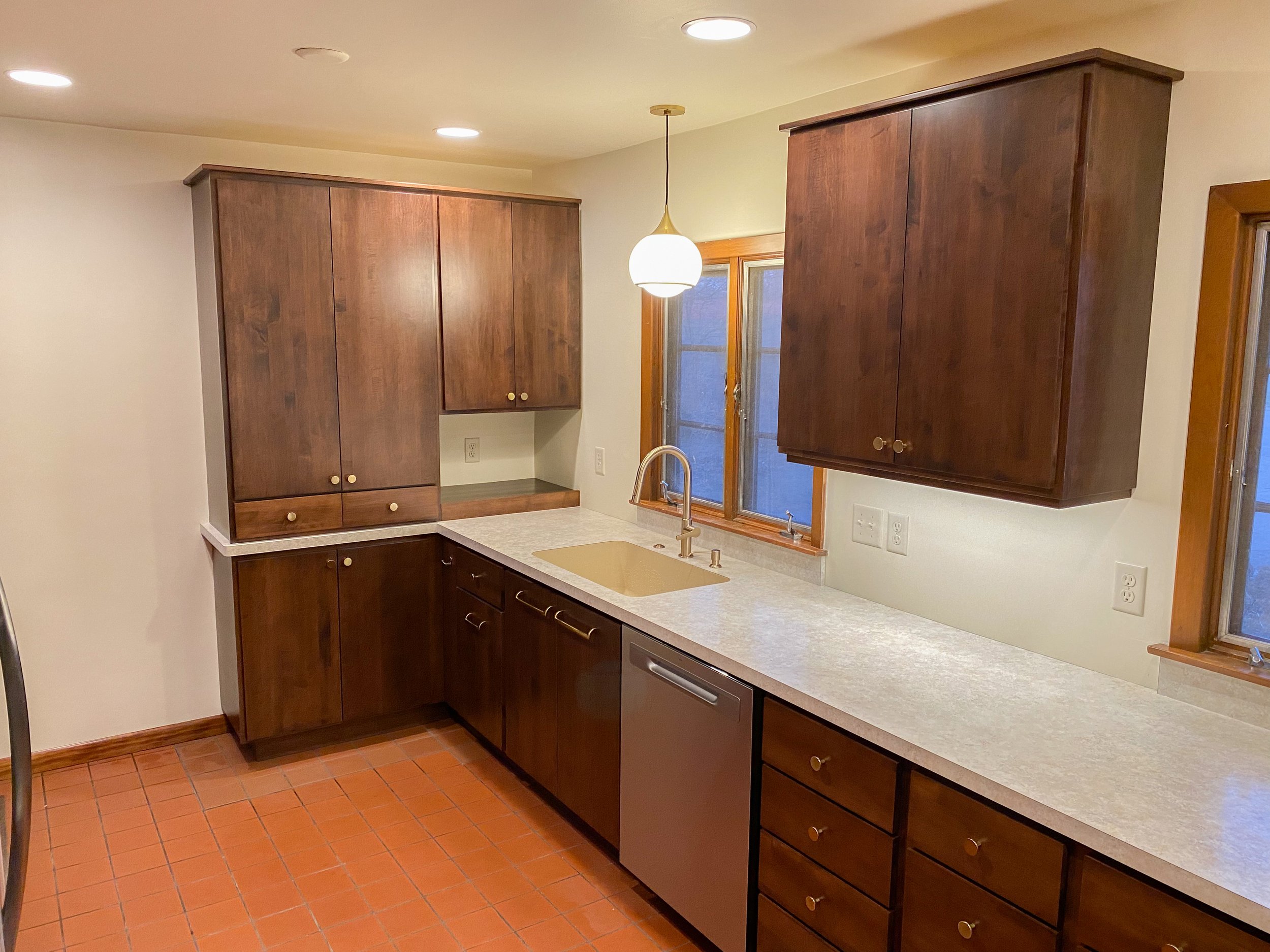 Cabinets, Countertop, lighting, and trim.