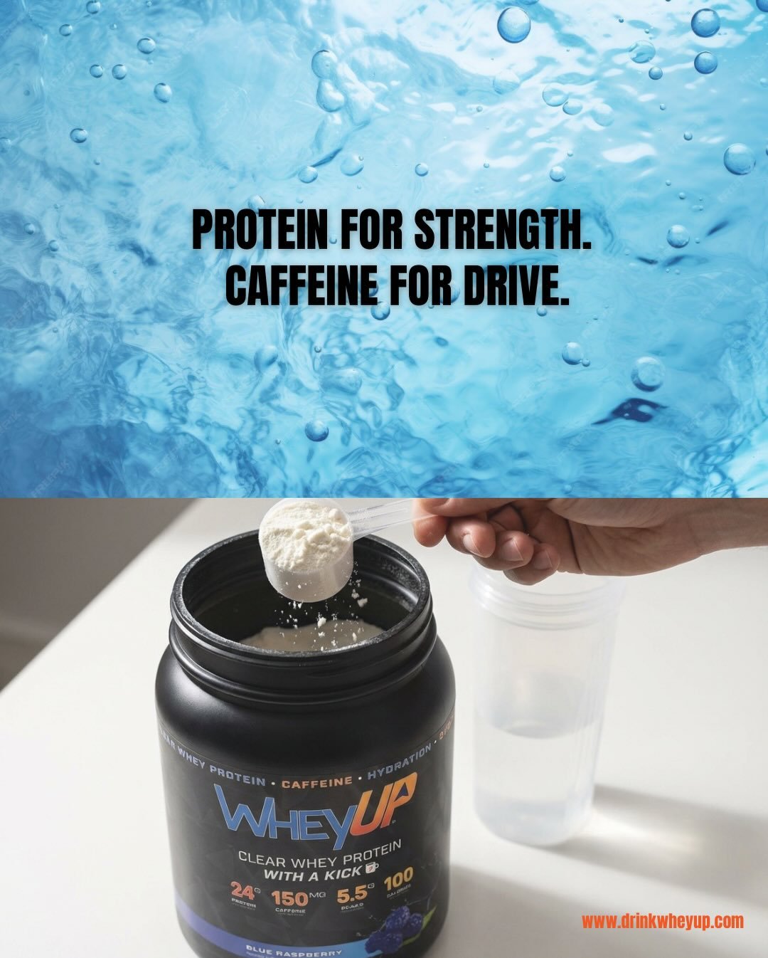 Protein for strength.
Caffeine for drive. 💥

WheyUP fuels your body while you move &mdash; not after.
24g clear whey protein + 150mg caffeine = clean energy, no heaviness, no chalky shakes.

Whether you&rsquo;re training, racing, or pushing through 