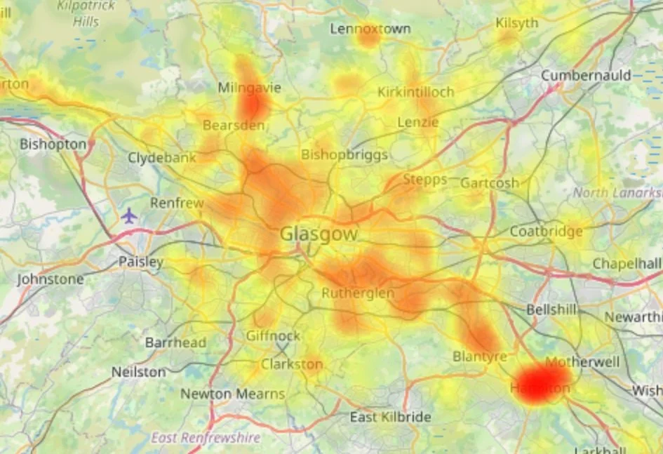 Japanese Knotweed in Glasgow (Source: Environet, 2024)