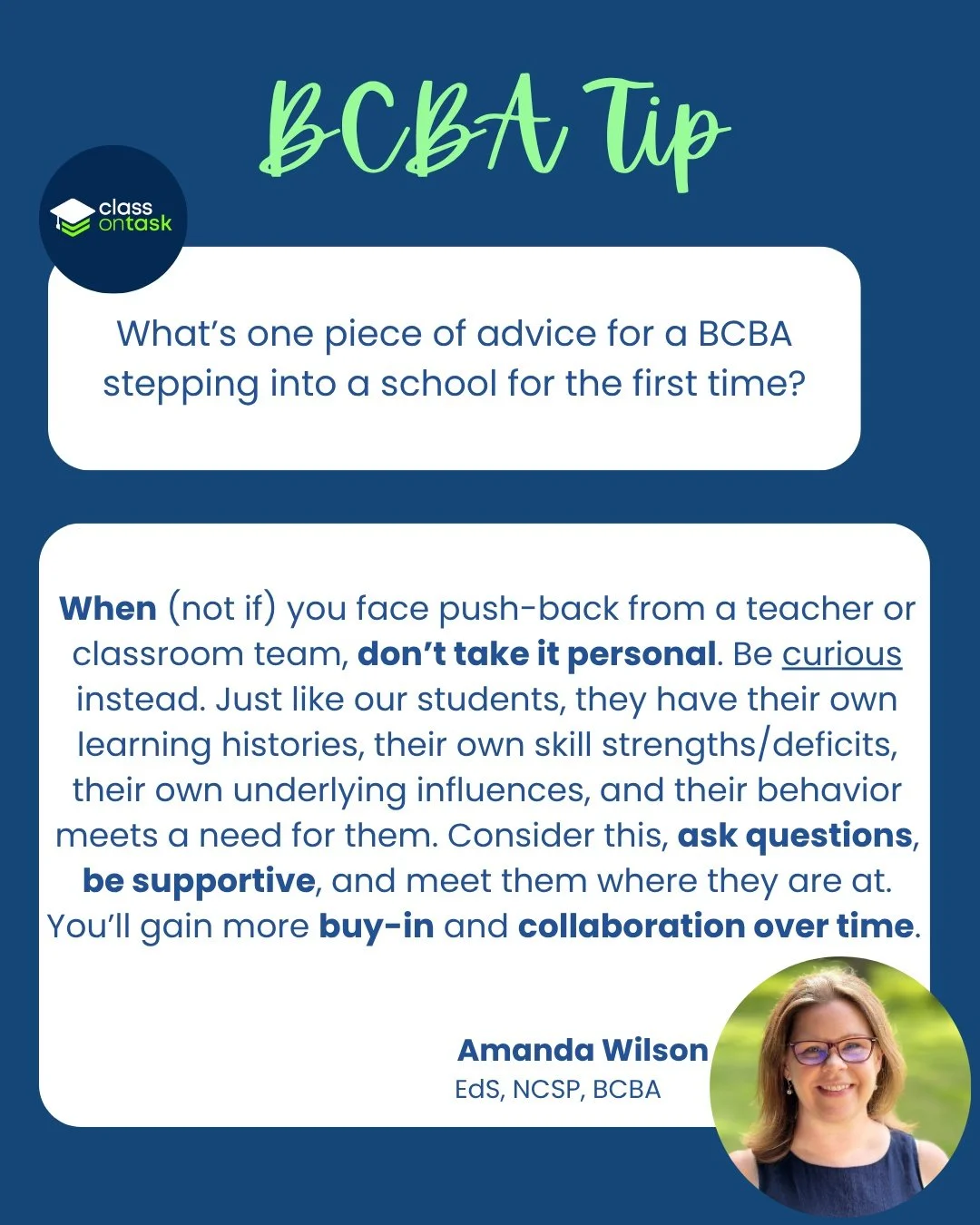 Hear more words of wisdom from Amanda @navigatingbehaviorchange and 18+ other experts at the Class on Task: Behavior Analysts in Schools Summit!

📅 November 7&ndash;8
🎯 15+ CEUs 
🏫 For BCBAs in Schools
💻 12 of the talk will be recorded in case yo
