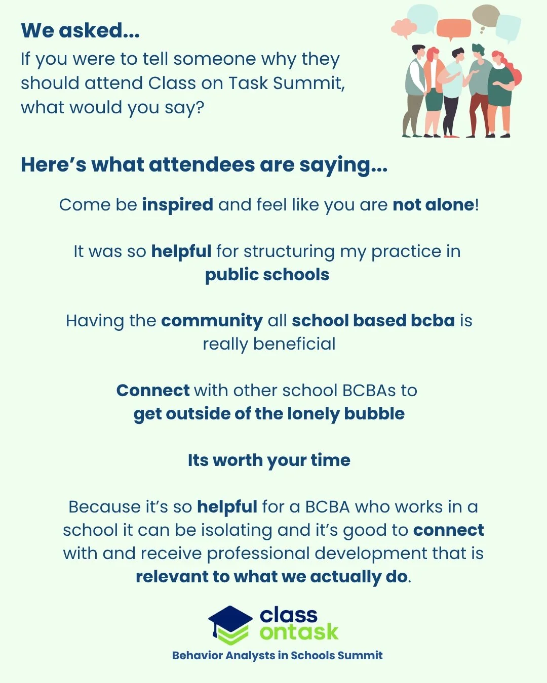 Day 1 of the Class on Task Summit has been ABSOLUTELY AMAZING!!!

The chat has been buzzing with BCBAs sharing ideas, cheering each other on, and connecting with people who truly get how tough (and rewarding) it is to do this work in schools.

Our sp