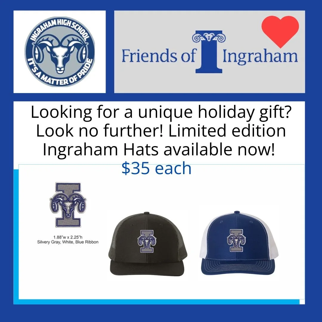 Ram Fans - You are in luck! A limited edition Ingraham trucker hat is available just in time for your holiday shopping needs. Two colors: black/black or blue/white. Cost is $35/hat but if you can stretch to $50, it will add to the Ingraham Annual App