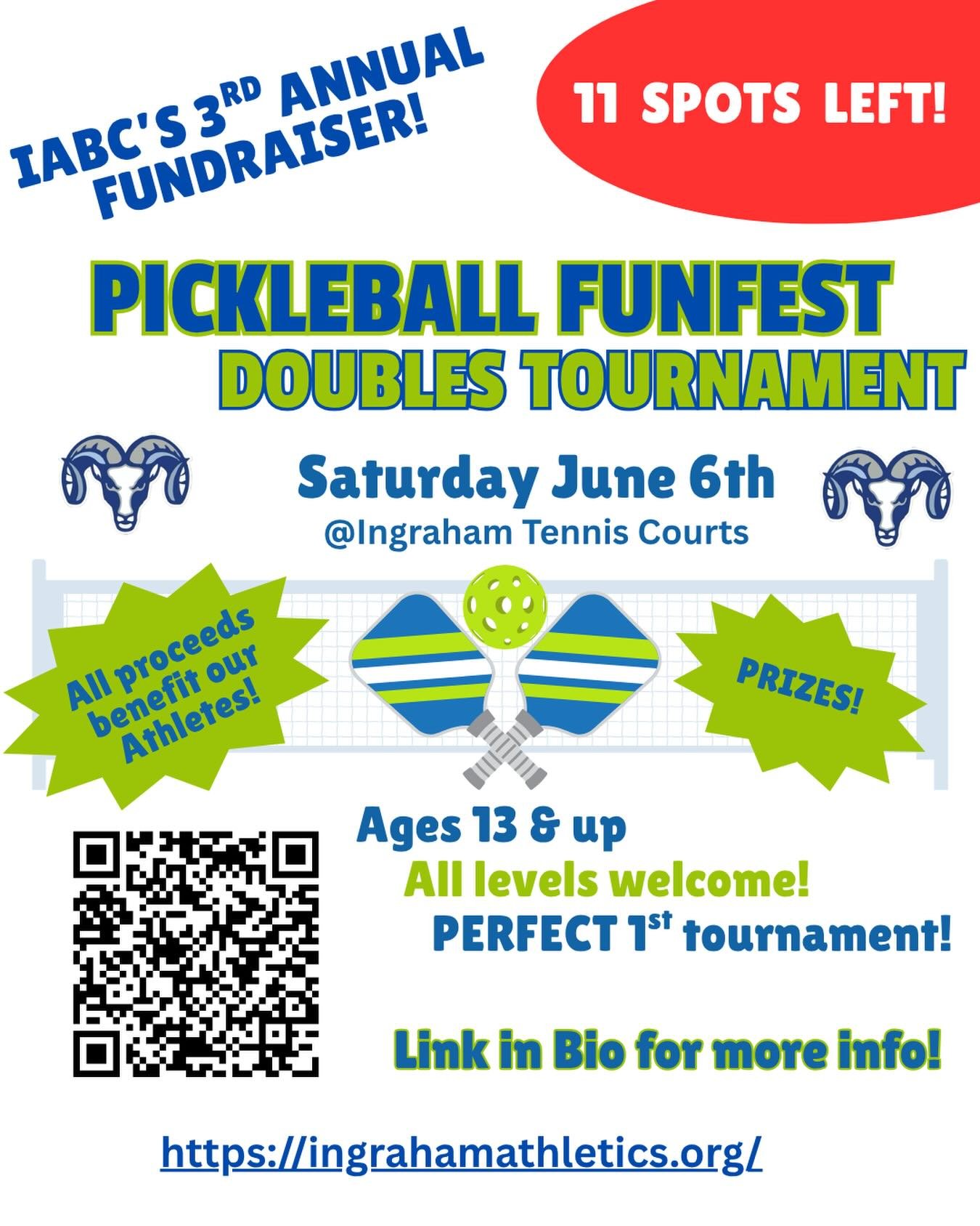 Support Ingraham Athletics! Grab a partner and sign up TODAY to play in this FUN community doubles tournament.  All levels welcome and prizes to be had!