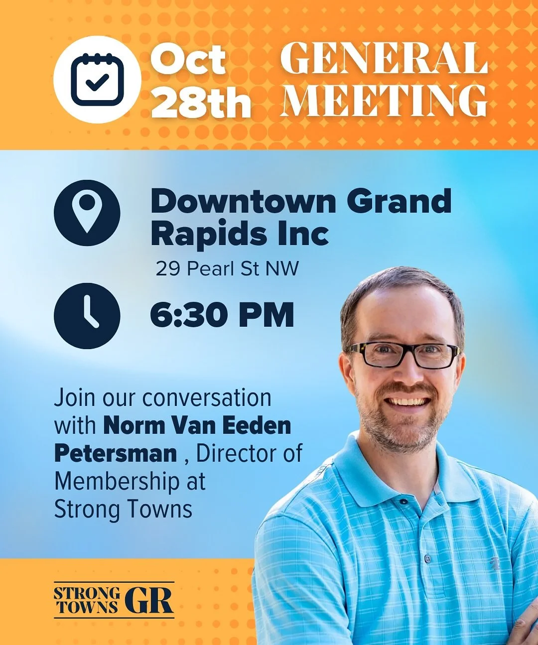 In one week: Come to the DGRI offices for our next monthly membership meeting! We will be joined by a special guest from Strong Towns national, and we will be going over what a strong and resilient Grand Rapids looks like.