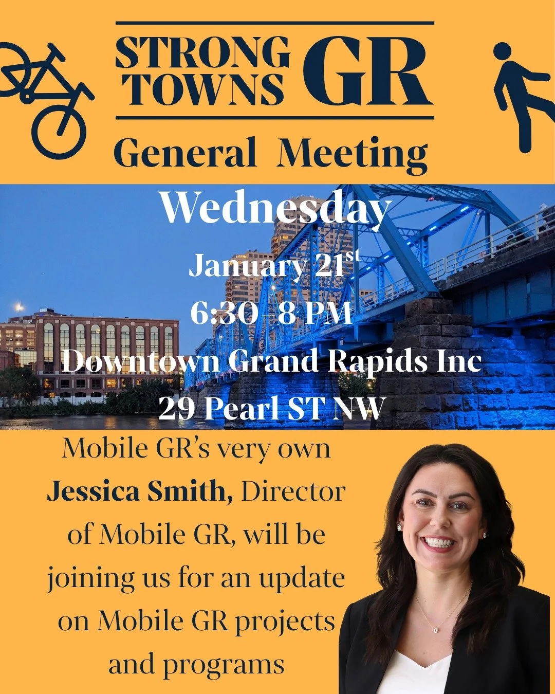 Join us for our first meeting of 2026! We are starting things off with a bang, featuring @citygrandrapids @onthegogr's own Jessica Smith as our presenter. 

We are also moving to Wednesdays to help reduce conflicts with City commission meetings, so w