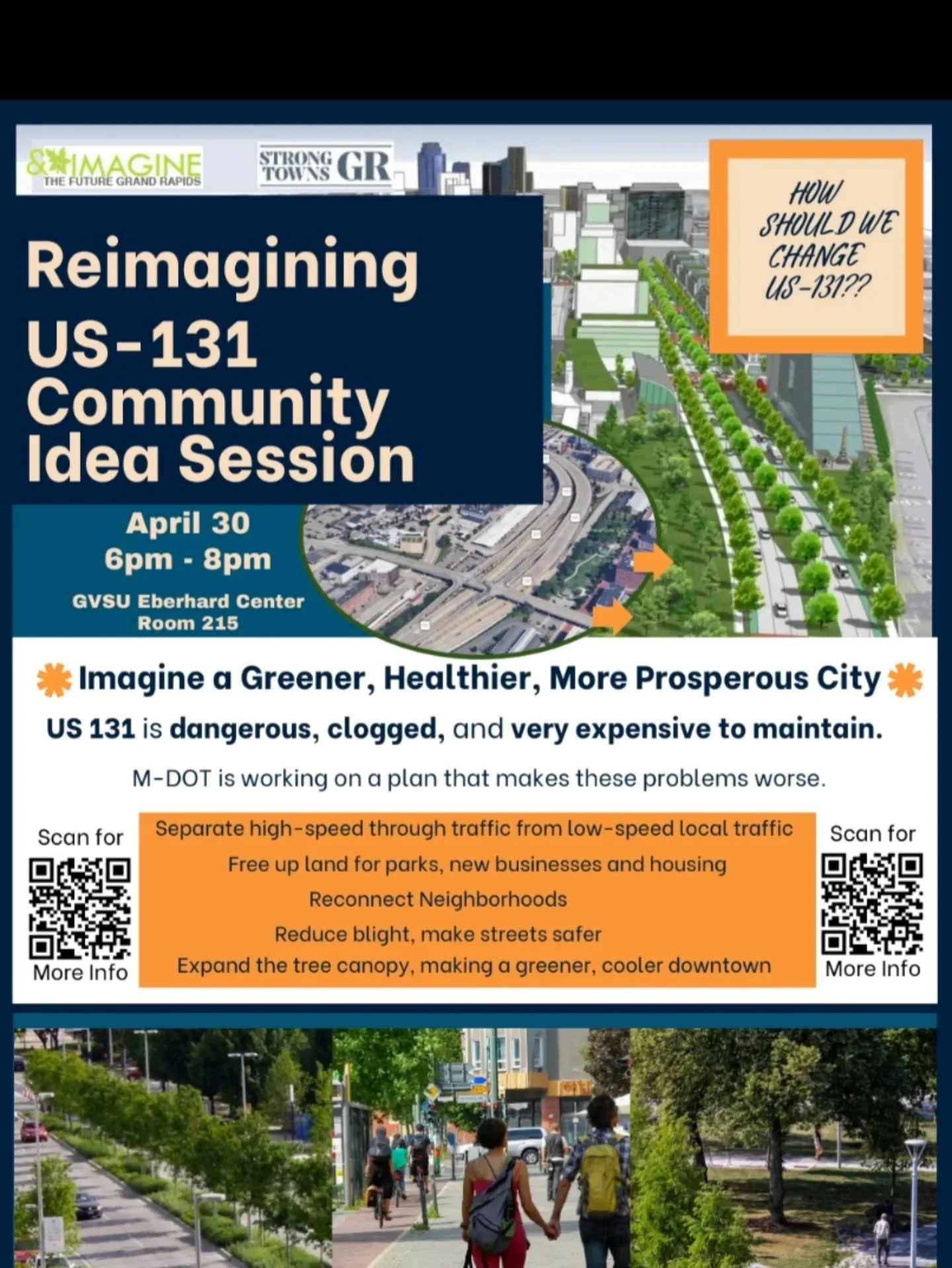 Ever wonder what 131 would look like if it was not a freeway? Do you want to learn how we could do better as a community? Do you despise US131? This meeting is for you! We partner with students at GVSU to host a community conversation on what a bette