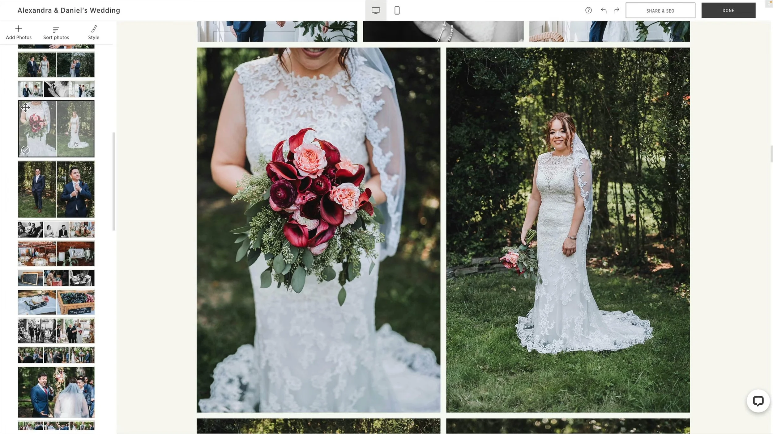 Pic-Time gallery for delivering wedding photos online.