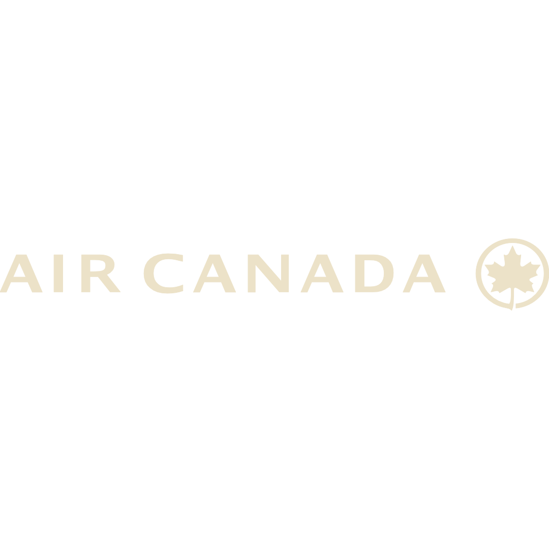 Air Canada logo with a stylized maple leaf emblem and the airline's name in black and white.