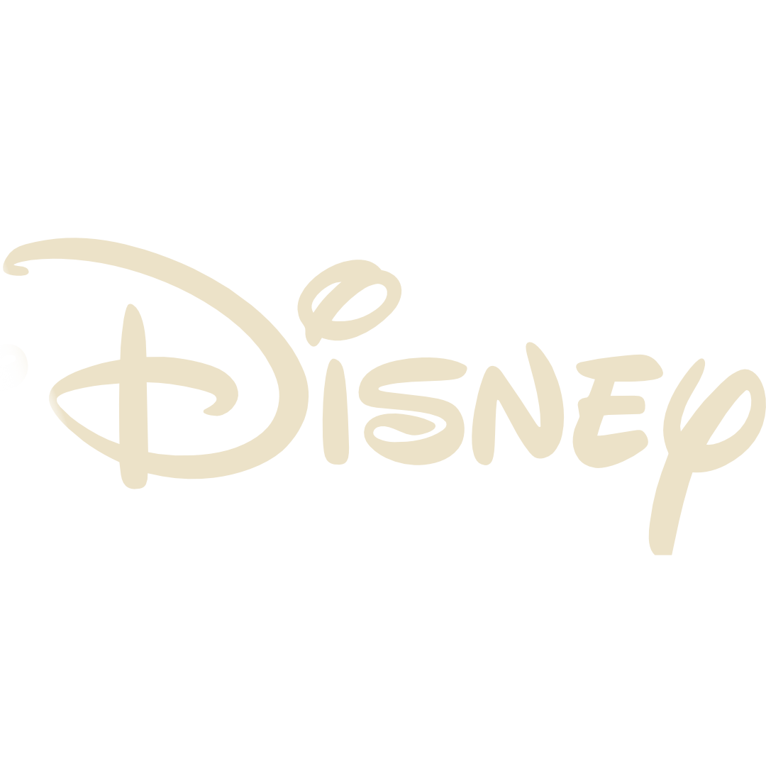 Disney logo in beige on a black background.