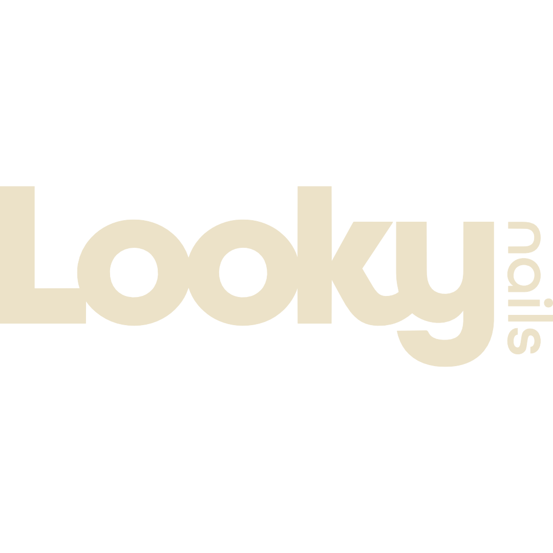 Logo with the words 'Lookie Nails' in bold, beige-colored text on a black background.