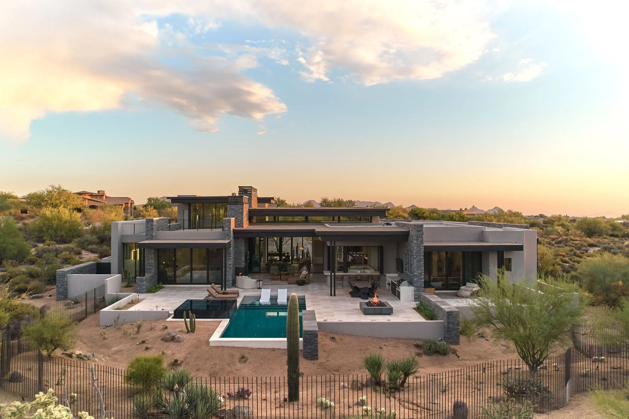 drone image of the backyard space in modern desert home .jpg