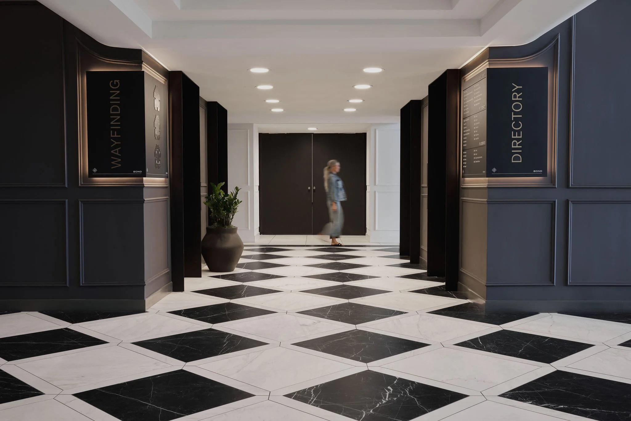 Hallway and elevators in commercial office building 