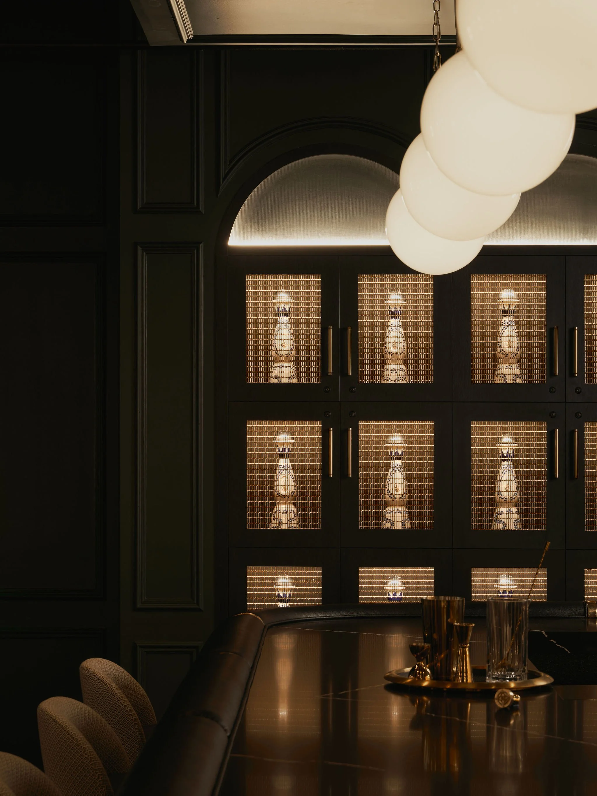 detail image of a moody and dark speakeasy restaurant
