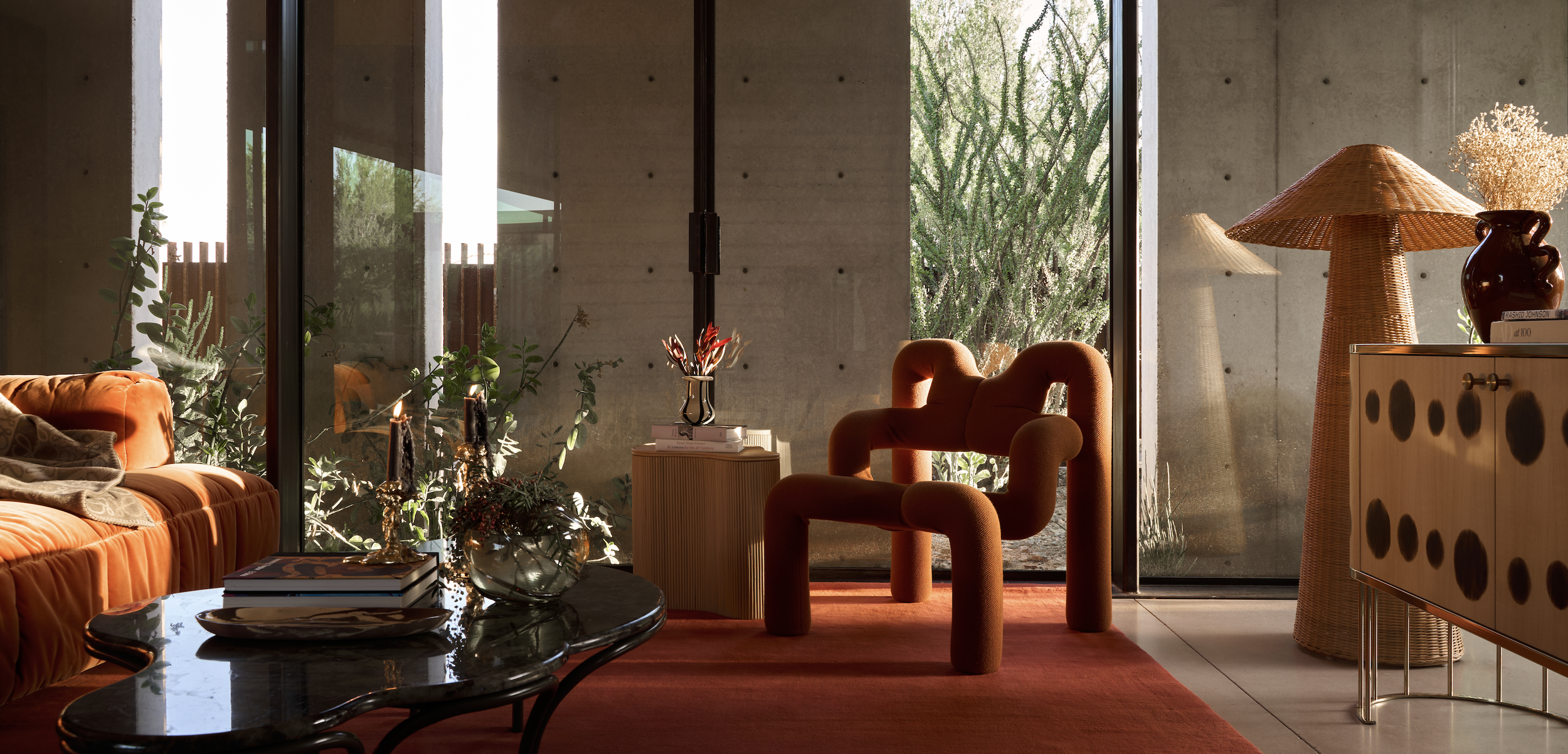 Bright and sunny image of a modern natural interior design in San Diego