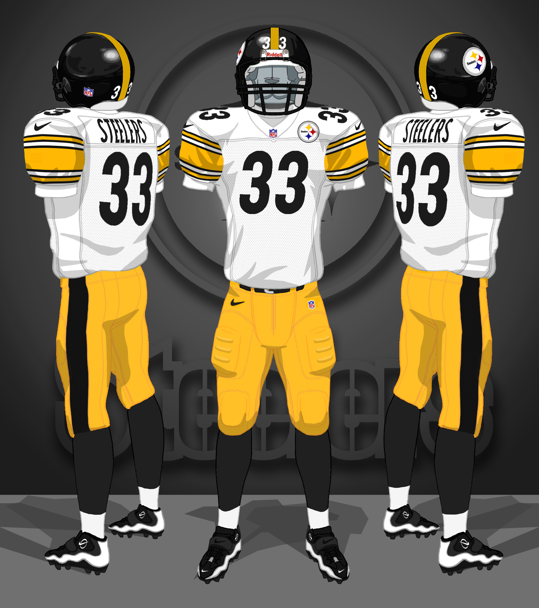 1997, white jerseys, yellow pants (the name on back of the white jersey was black in 1997 only)