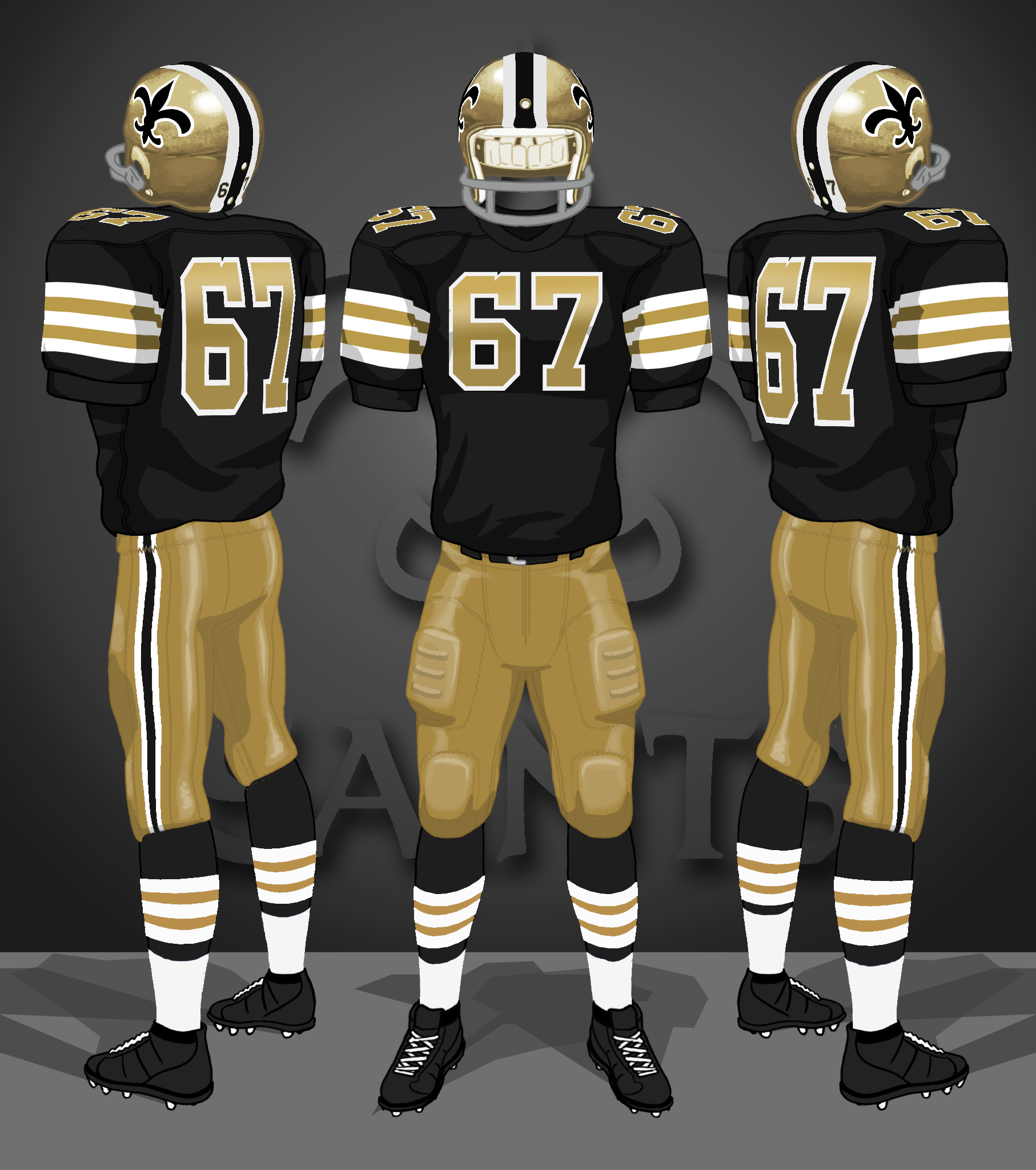 1968, black gold, (inverted helmet and pants stripes)