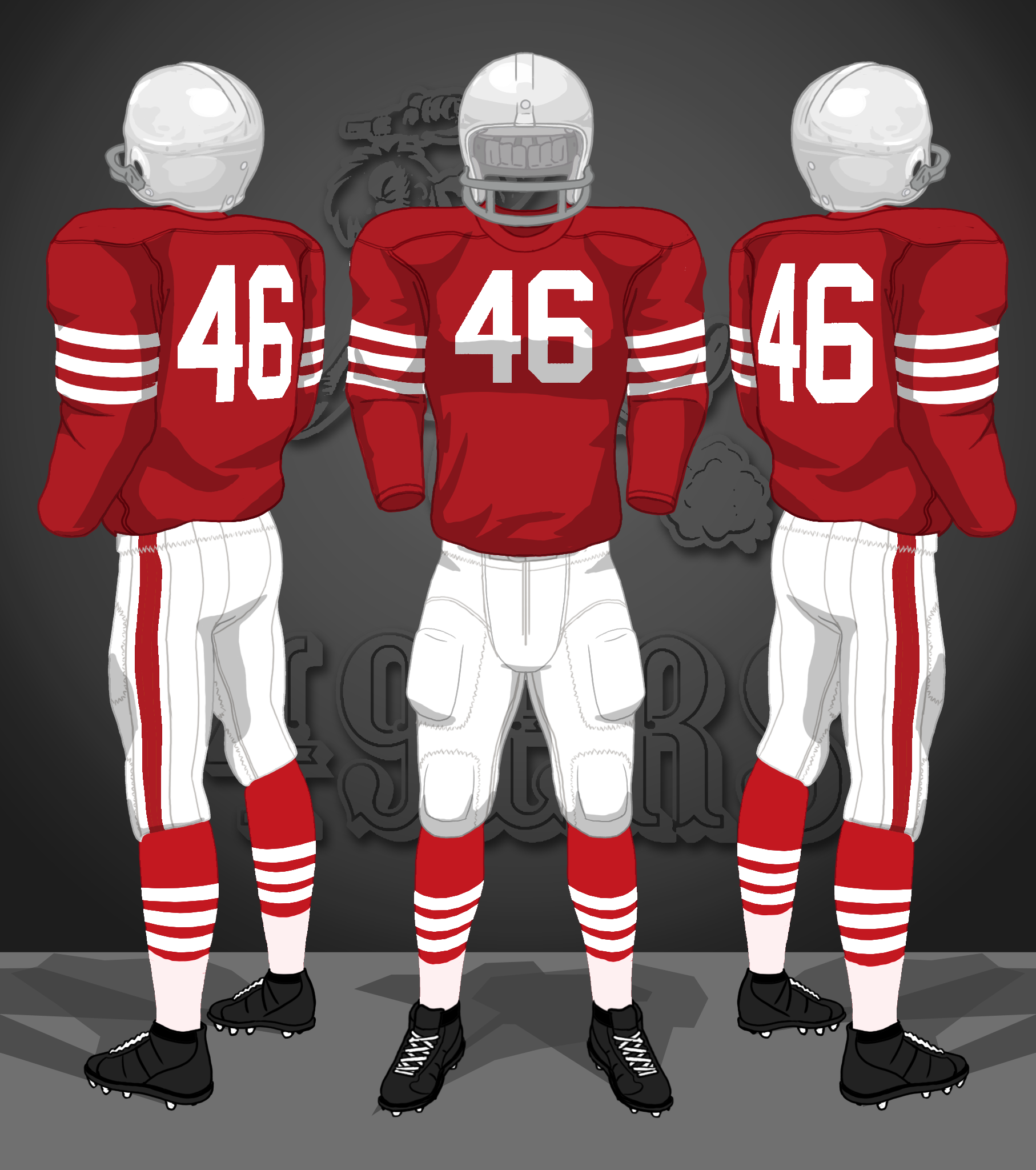 1956, red, white, white helmets